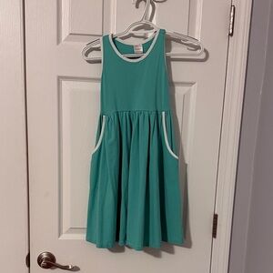 Hanna Andersson Teal Sleeveless Pocket Dress with White Trim